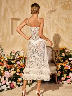 Dresses|Midi Dresses*Mew Mews Aloisia Spaghetti Floral Lace Midi Dress