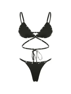 Bikini Sets|Swimwear*Mew Mews Fashion Alreem Lace Up Rivet Bikini Two Piece Set
