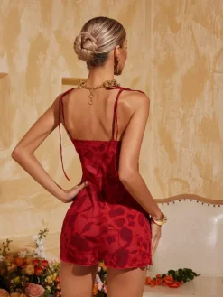 Dresses|Mini Dresses*Mew Mews Fashion Altharion Spaghetti Floral Print Mini Dress In Red