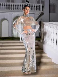 Sets & Co-ords|Embellishment*Embellishment Alvin Acrylic Fringe Skirt Set