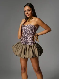 Dresses|Mini Dresses*Mew Mews Fashion Alvrick Spaghetti Leopard Mini Dress In Brown