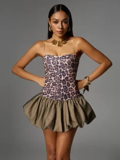 Dresses|Mini Dresses*Mew Mews Fashion Alvrick Spaghetti Leopard Mini Dress In Brown