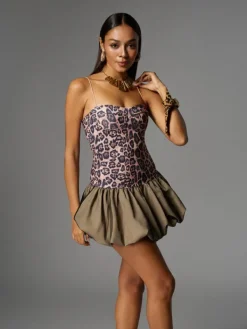 Dresses|Mini Dresses*Mew Mews Fashion Alvrick Spaghetti Leopard Mini Dress In Brown