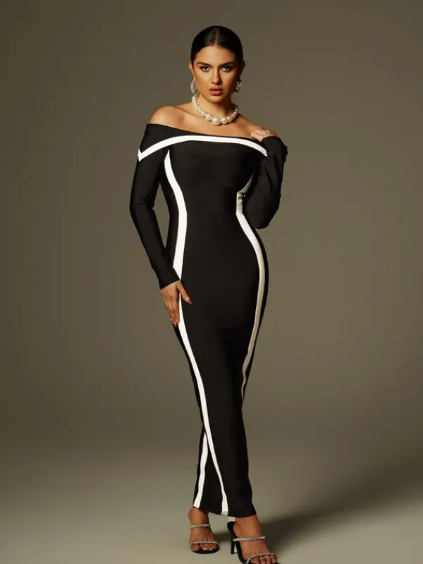 Dresses|Maxi Dresses*Bandage Alyvia Off Shoulder Stripe Maxi Dress