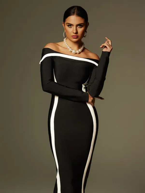 Dresses|Maxi Dresses*Bandage Alyvia Off Shoulder Stripe Maxi Dress