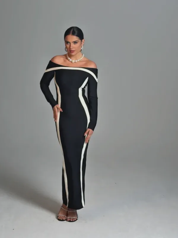 Dresses|Maxi Dresses*Bandage Alyvia Off Shoulder Stripe Maxi Dress