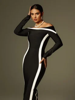 Dresses|Maxi Dresses*Bandage Alyvia Off Shoulder Stripe Maxi Dress