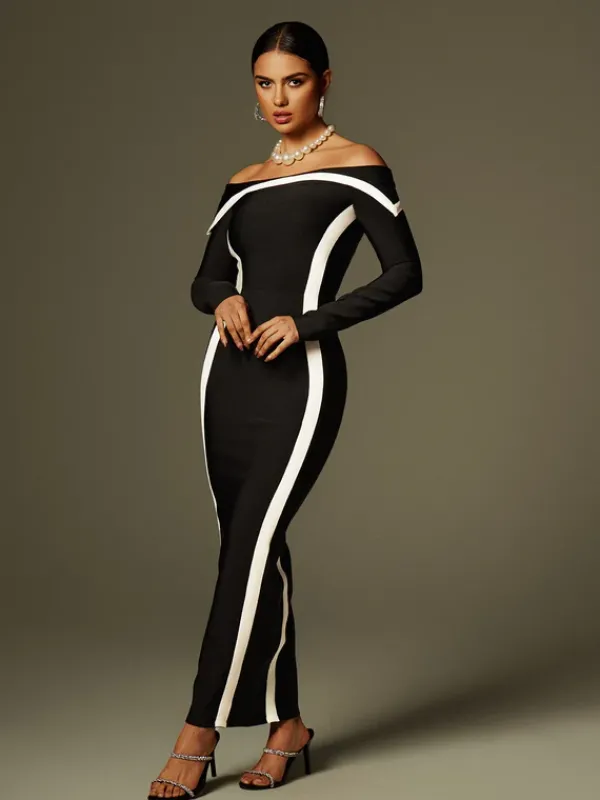 Dresses|Maxi Dresses*Bandage Alyvia Off Shoulder Stripe Maxi Dress