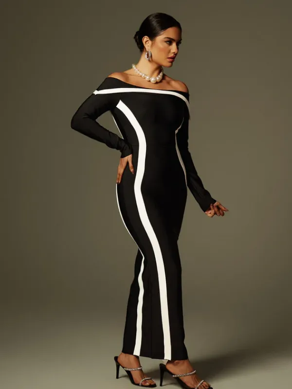 Dresses|Maxi Dresses*Bandage Alyvia Off Shoulder Stripe Maxi Dress