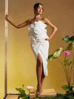 Dresses|Midi Dresses*Mew Mews Fashion Amadou Strapless Flower Split Midi Dress