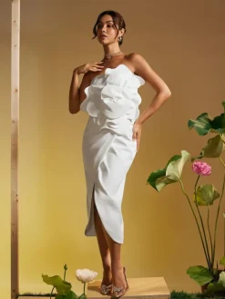 Dresses|Midi Dresses*Mew Mews Fashion Amadou Strapless Flower Split Midi Dress