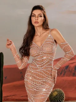 Embellishment|Dresses*Embellishment Amahl Spaghetti Rhinestone Mesh Maxi Dress