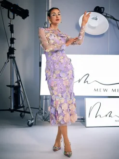 Dresses|Midi Dresses*Mew Mews Fashion Amara Long Sleeve Embroidered Midi Dress In Purple