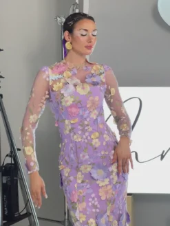 Dresses|Midi Dresses*Mew Mews Fashion Amara Long Sleeve Embroidered Midi Dress In Purple