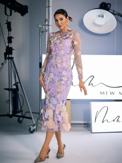 Dresses|Midi Dresses*Mew Mews Fashion Amara Long Sleeve Embroidered Midi Dress In Purple
