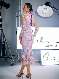 Dresses|Midi Dresses*Mew Mews Fashion Amara Long Sleeve Embroidered Midi Dress In Purple