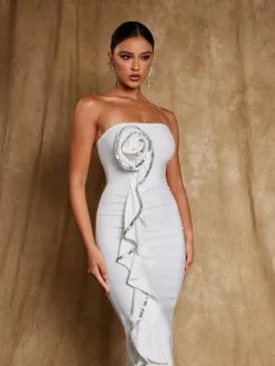 Dresses|Midi Dresses*Bandage Amil Strapless Flower Rhinestone Dress