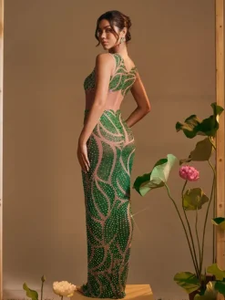 Embellishment|Dresses*Embellishment Anabia Round Neck Printed Rhinestone Maxi Dress