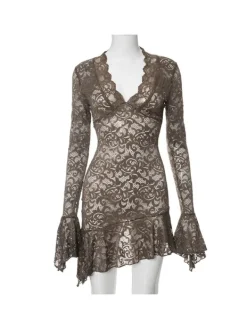 Dresses|Mini Dresses*Mew Mews Fashion Angharad V Neck Lace Mini Dress