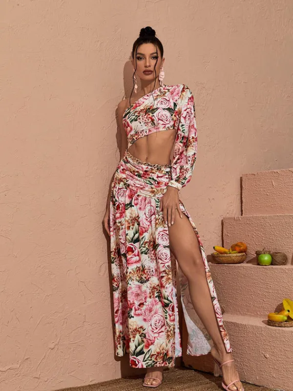 Dresses|Maxi Dresses*Mew Mews Fashion Annabella One Shoulder Floral Cutout Maxi Dress In Pink