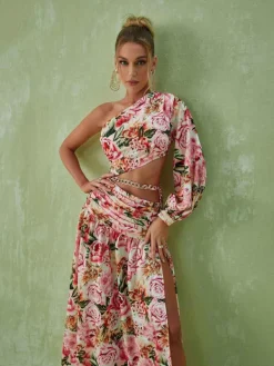 Dresses|Maxi Dresses*Mew Mews Fashion Annabella One Shoulder Floral Cutout Maxi Dress In Pink