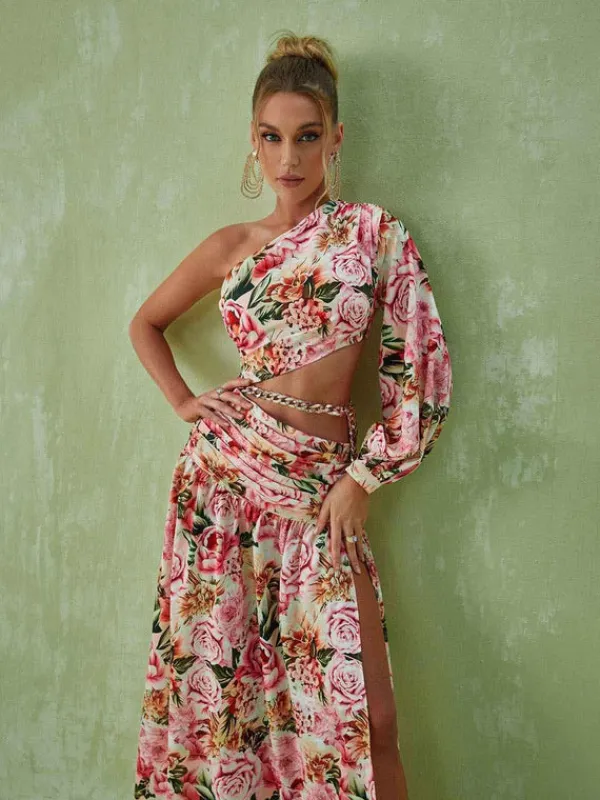 Dresses|Maxi Dresses*Mew Mews Fashion Annabella One Shoulder Floral Cutout Maxi Dress In Pink