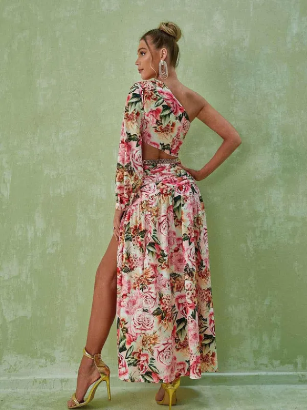Dresses|Maxi Dresses*Mew Mews Fashion Annabella One Shoulder Floral Cutout Maxi Dress In Pink