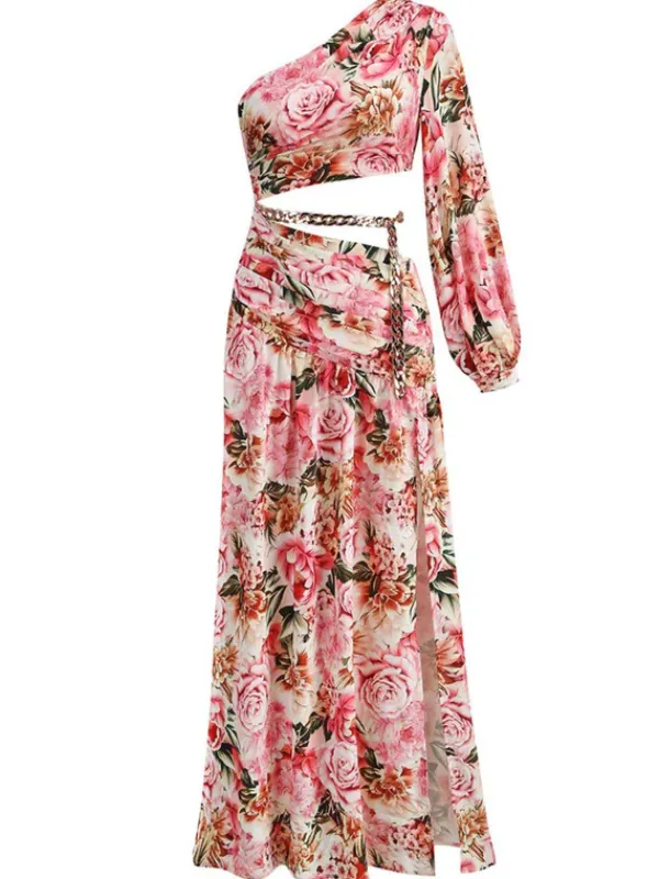 Dresses|Maxi Dresses*Mew Mews Fashion Annabella One Shoulder Floral Cutout Maxi Dress In Pink