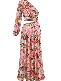Dresses|Maxi Dresses*Mew Mews Fashion Annabella One Shoulder Floral Cutout Maxi Dress In Pink