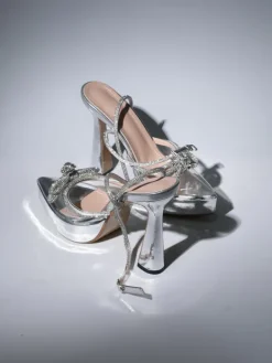 Shoes*Mew Mews Fashion Anouk Bow Crystal Heels In Silver
