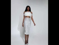 Sets & Co-ords*Mew Mews Fashion Ansley Strapless Feather Mesh Skirt Set In White