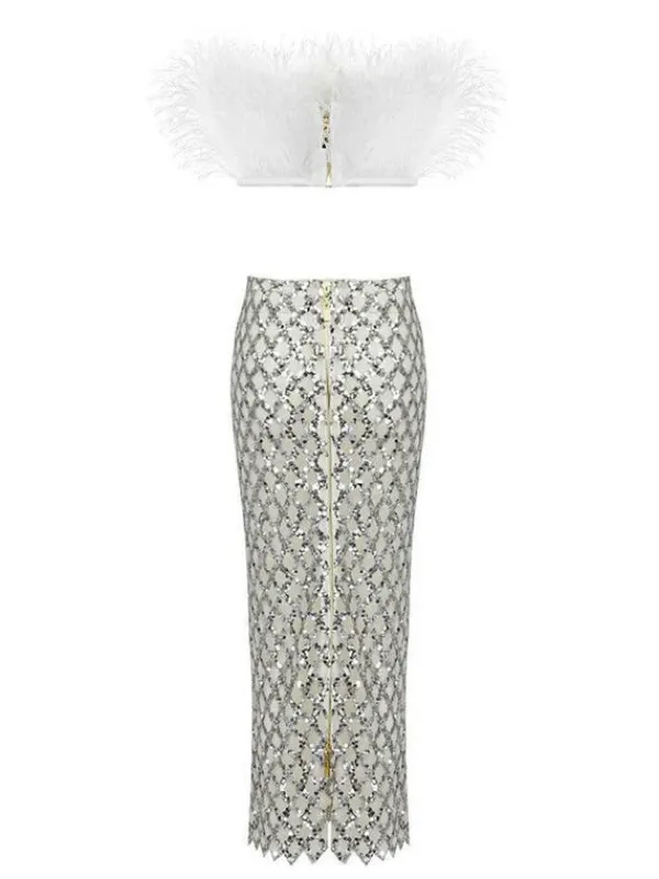 Sets & Co-ords*Mew Mews Fashion Ansley Strapless Feather Mesh Skirt Set In White