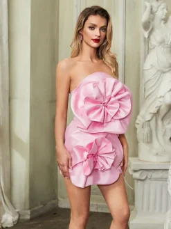 Dresses*Mew Mews Fashion Anwen Strapless Flower Mini Dress In Pink