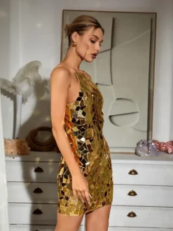 Embellishment|Dresses*Embellishment April Embellished Mini Dress In Gold