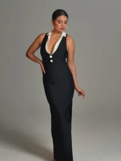 Dresses|Maxi Dresses*Bandage Aracely Folded Collar Maxi Dress