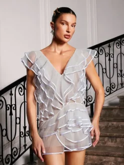 Dresses|Mini Dresses*Mew Mews Fashion Arantxa V Neck Ruched Mini Dress