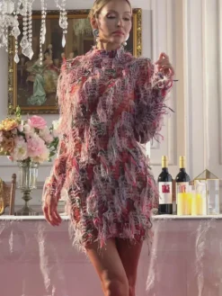 Dresses|Mini Dresses*Mew Mews Fashion Archki Long Sleeve Fringe Mini Dress