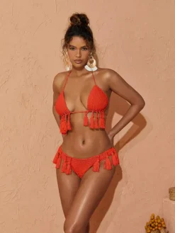 Bikini Sets|Swimwear*Mew Mews Fashion Argelia Knitted Tassel Bikini Two Piece Set In Orange