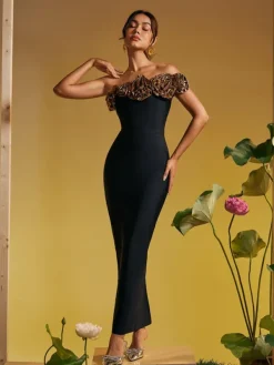 Dresses|Maxi Dresses*Bandage Arnau One Shoulder Flower Maxi Dress In Gold