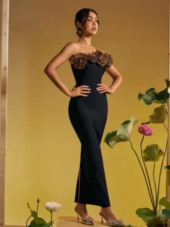 Dresses|Maxi Dresses*Bandage Arnau One Shoulder Flower Maxi Dress In Gold