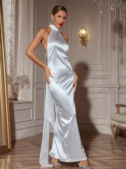 Dresses|Maxi Dresses*Mew Mews Fashion Arnell Halterneck Pearl Satin Maxi Dress