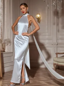 Dresses|Maxi Dresses*Mew Mews Fashion Arnell Halterneck Pearl Satin Maxi Dress