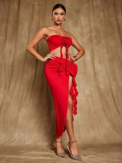 Sets & Co-ords*Mew Mews Fashion Arrietty Flower Draped Split Skirt Set In Red