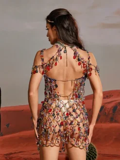 Beaded Wear|Dresses*Mew Mews Fashion O/S Arthur Rhinestone Beaded Mini Dress