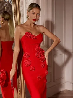 Dresses|Maxi Dresses*Bandage Arushi Strapless Flower Dress In Red