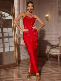 Dresses|Maxi Dresses*Bandage Arushi Strapless Flower Dress In Red