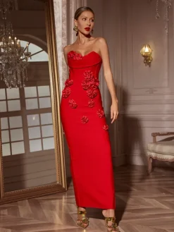 Dresses|Maxi Dresses*Bandage Arushi Strapless Flower Dress In Red