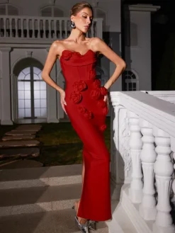 Dresses|Maxi Dresses*Bandage Arushi Strapless Flower Dress In Red
