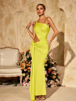 Dresses|Maxi Dresses*Mew Mews Fashion Arythix Cutout Draped Maxi Dress In Lime Yellow