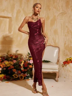 Dresses|Midi Dresses*Mew Mews Fashion Aryvelle Backless Split Velvet Midi Dress